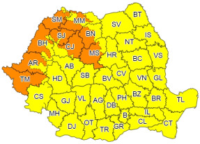 Caniculă în România - Cod portocaliu în 9 județe, Cod galben în restul țării