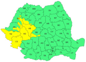 Avertizare cod galben - Ploi torențiale în sud-vestul Transilvaniei și în Banat