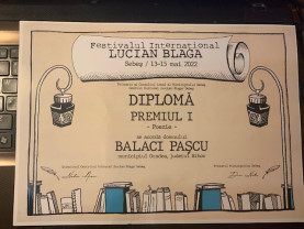 Festivalul internaţional de poezie Lucian Blaga, Sebeş - Lancrăm, mai 2022 - Paşcu Balaci, distins cu Premiul I