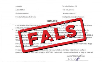 Documentul avea înscrisurile Poliției Locale Oradea - Somație falsă pe un autovehicul